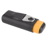 Premium Zwarte & Gele Leren Sigaren Reis Humidor met RVS Sigarenknipper - Ruimte voor 2 Sigaren